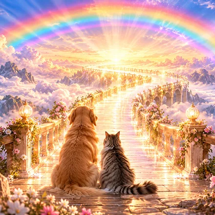 Hund und Katze auf der Regenbogenbrücke